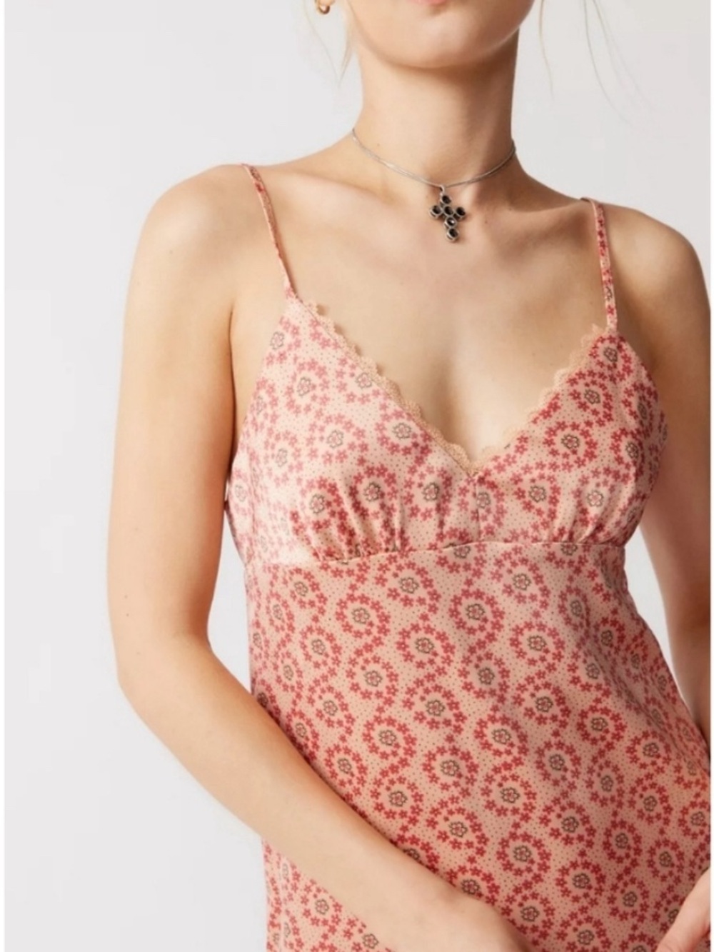 Kimchi Blue Urban Outfitters Floral Satin Ruffle Slip Ditzy Floral Mini Dress L - Picture 13 of 13
